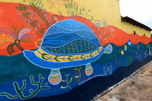 Làng bích họa ở đảo An Bình, Lý Sơn (Quảng Ngãi). Ảnh: Ngọc Hà -TTXVN