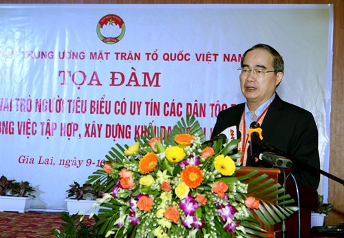 Chủ tịch Uỷ ban Trung ương MTTQ Việt Nam Nguyễn Thiện Nhân phát biểu tại buổi tọa đàm. Ảnh: Nguyễn Dân - TTXVN Chủ tịch Uỷ ban Trung ương MTTQ Việt Nam Nguyễn Thiện Nhân phát biểu tại buổi tọa đàm. Ảnh: Nguyễn Dân - TTXVN