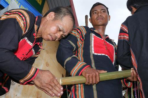 Trước khi làm Lễ mừng lúa mới, thầy cúng làm Lễ đưa hồn lúa về nhà kho và xin phép thần lúa cho người dân được gặt lúa đem về kho. Người thu hoạch lúa phải vuốt bằng tay để không làm cây lúa bị đau, thần lúa mới ở lại với gia chủ Sau đó, thầy cúng đặt các lễ vật về phía Đông và thực hiện các nghi thức rước lúa với mong muốn mong mùa rẫy mới mưa thuận gió hòa, mùa màng tươi tốt Sau khi làm lễ xong, thầy cúng mời người phụ nữ là chủ ruộng lúa uống rượu cần. Theo phong tục, người uống phải say, rượu cần phải cạn thì vụ mùa năm sau sẽ càng nhiều lúa. Sau phần lễ rước hồn lúa về kho, người dân tổ chức dã gạo để lựa ra những hạt gạo tốt nhất Những âm thanh gọi thần lúa về kho Sau khi mọi lễ vật đã chuẩn bị đầy đủ, thầy cúng thực hiện nghi thức cúng các vị thần linh ở kho lúa mới để tạ ơn thần Đất - Trời, Núi - Rừng. Tiếp đó là Lễ cúng lúa mới và cúng sức khỏe cho già làng với đầy đủ các lễ vật: cơm lúa mới, rượu cần, heo, gà... Thầy cúng khấn niệm với mong muốn cầu chúc mọi người sức khỏe, gia đình hạnh phúc, mùa màng bội thu. Sau khi cúng xong, thầy cúng mời người nữ, chủ ruộng lên uống rượu cần. Phần lễ vật và rượu cần còn lại được chia cho tất cả những người được mời tham dự.. . Người dân và du khách cùng chung vui Múa hát quanh cây nêu trong ngày hội ... cồng chiêng "Mừng lúa mới được mùa" kết hợp với những điệu múa xoang đầy uyển chuyển trong "Mọi người ơi, hòa cùng nhịp xoang Gia Rai" Một hình ảnh không thể thiếu trong các nghi lễ của người Gia Rai chính là biểu tượng của những chú chim, có thể bay lên cao đến xứ sở các thần linh đem theo lời cầu xin của con người.