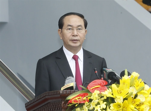Chủ tịch nước Trần Đại Quang phát biểu tại Lễ kỷ niệm. Ảnh: Nhan Sáng-TTXVN