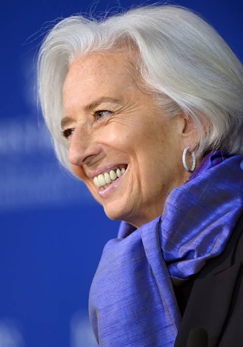 Bà Christine Lagarde phát biểu trong cuộc họp báo sau khi tái đắc cử Giám đốc IMF tại Washington, DC, ngày 19/2. THX/ TTXVN