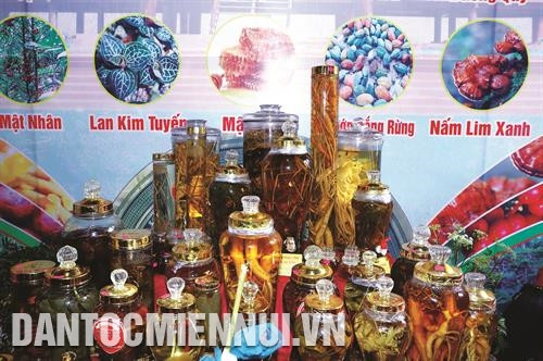 Các sản phẩm sâm Ngọc Linh được trưng bày bên lề Hội nghị đầu tư phát triển sâm Ngọc Linh Kon Tum và các dược liệu khác, tổ chức tại tỉnh Kon Tum ngày 6/9/2018. Ảnh: Quang Thái