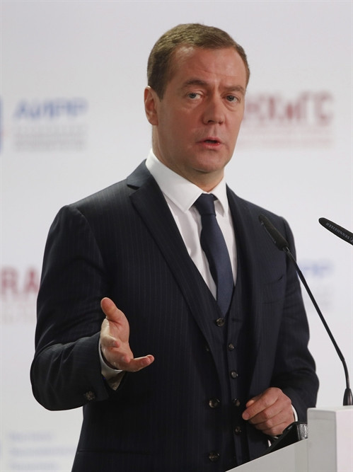 Trong ảnh (tư liệu): Thủ tướng Nga Dmitry Medvedev tham dự Diễn đàn Kinh tế Gaidar ở Moskva ngày 12/1. EPA/TTXVN
