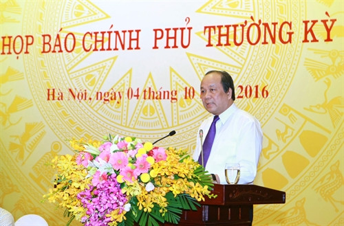Bộ trưởng, Chủ nhiệm Văn phòng Chính phủ Mai Tiến Dũng phát biểu tại buổi họp báo. Ảnh: TTXVN Bộ trưởng, Chủ nhiệm Văn phòng Chính phủ Mai Tiến Dũng phát biểu tại buổi họp báo. Ảnh: TTXVN