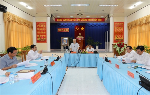 Tổng Bí thư Nguyễn Phú Trọng phát biểu tại buổi làm việc với Ban Thường vụ Tỉnh uỷ và cán bộ chủ chốt tỉnh Cà Mau. Ảnh : Trí Dũng – TTXVN