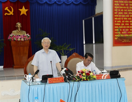 Tổng Bí thư Nguyễn Phú Trọng phát biểu tại buổi làm việc với Ban Thường vụ Tỉnh uỷ và cán bộ chủ chốt tỉnh Cà Mau. Ảnh : Trí Dũng – TTXVN