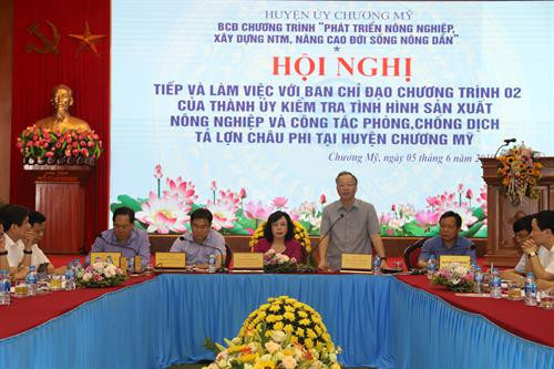 Phát biểu tại hội nghị, Phó Chủ tịch Thường trực Ủy ban Nhân dân thành phố Hà Nội Nguyễn Văn Sửu đã yêu cầu huyện Chương Mỹ cần có biện pháp hỗ trợ người chăn nuôi khoanh vùng bảo vệ đàn lợn, đặc biệt là các trại chăn nuôi lớn.