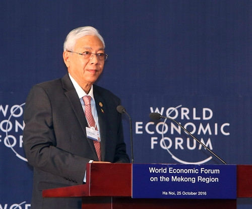 Tổng thống Myanmar Htin Kyaw phát biểu. Ảnh: TTXVN