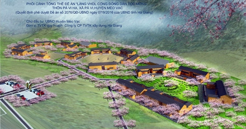 Phối cảnh tổng thể Đề án “Làng văn hóa du lịch cộng đồng dân tộc Mông” thôn Pả Vi Hạ, xã Pả Vi. Ảnh: ĐẶNG KIM