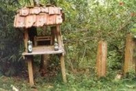 Những vong hồn không được cúng trong nhà thì được lập miếu cúng ở ngoài trời. Nơi thờ các cô gái chết trước tuổi thành niên biểu trưng bằng những cột gỗ. Những vong hồn không được cúng trong nhà thì được lập miếu cúng ở ngoài trời. Nơi thờ các cô gái chết trước tuổi thành niên biểu trưng bằng những cột gỗ.