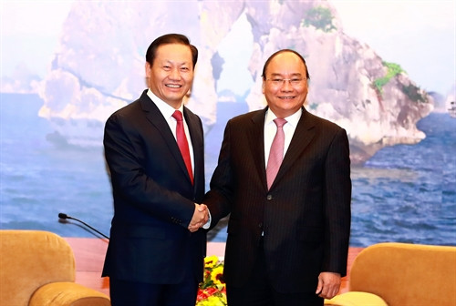 Thủ tướng Nguyễn Xuân Phúc tiếp đồng chí Bành Thanh Hoa, Bí thư Khu ủy Khu tự trị dân tộc Choang tỉnh Quảng Tây (Trung Quốc). Ảnh: Thống Nhất-TTXVN