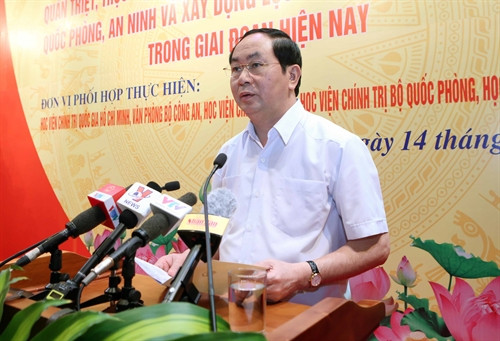 Chủ tịch nước Trần Đại Quang phát biểu tại Hội thảo. Ảnh: Nhan Sáng-TTXVN