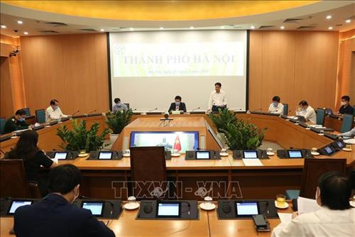 Chủ tịch UBND thành phố Hà Nội Nguyễn Đức Chung phát biểu tại điểm cầu thành phố Hà Nội. Ảnh: Văn Điệp - TTXVN