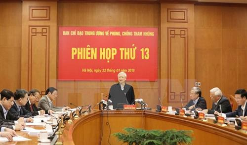 Tổng Bí thư Nguyễn Phú Trọng, Trưởng Ban Chỉ đạo Trung ương về phòng, chống tham nhũng, chủ trì phiên họp. Ảnh: Phương Hoa - TTXVN Tổng Bí thư Nguyễn Phú Trọng, Trưởng Ban Chỉ đạo Trung ương về phòng, chống tham nhũng, chủ trì phiên họp. Ảnh: Phương Hoa - TTXVN