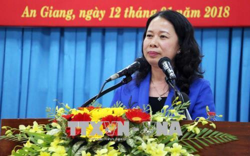 Bí thư Tỉnh ủy An Giang Võ Thị Ánh Xuân phát biểu tại hội nghị. Ảnh: Công Mạo -TTXVN Bí thư Tỉnh ủy An Giang Võ Thị Ánh Xuân phát biểu tại hội nghị. Ảnh: Công Mạo -TTXVN