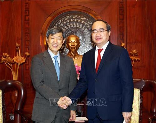 Ông Nguyễn Thiện Nhân tiếp Chủ tịch JICA Shimiki Kitaoka. Ảnh: Thanh Vũ - TTXVN Ông Nguyễn Thiện Nhân tiếp Chủ tịch JICA Shimiki Kitaoka. Ảnh: Thanh Vũ - TTXVN