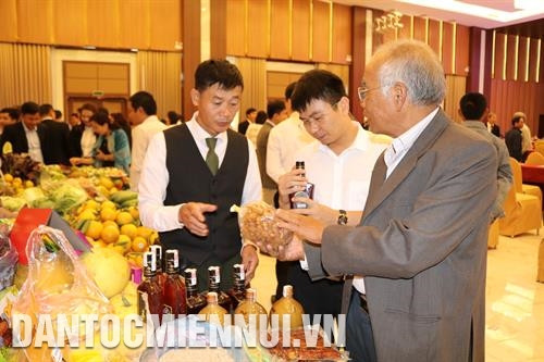 Các đại biểu thăm quan các gian hàng trưng bày nông sản sạch