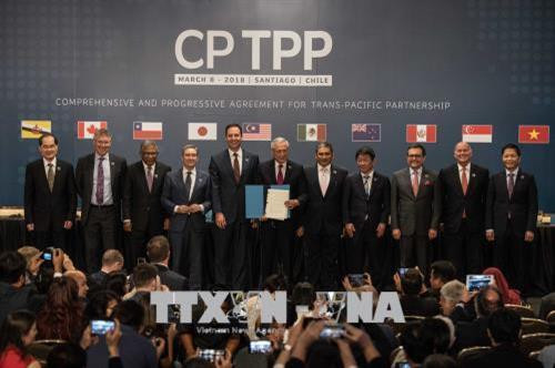 Đại diện các nước tại lễ ký thỏa thuận CPTPP ở Santiago, Chile ngày 8/3. Ảnh: AFP/TTXVN Đại diện các nước tại lễ ký thỏa thuận CPTPP ở Santiago, Chile ngày 8/3. Ảnh: AFP/TTXVN