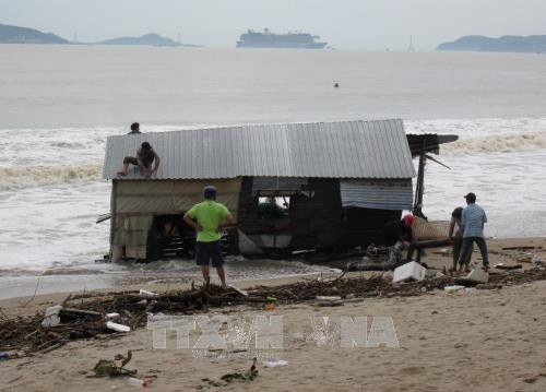 Tháo dỡ một căn nhà tạm trôi dạt vào bờ biển Nha Trang. Ảnh: Nguyên Lý – TTXVN Tháo dỡ một căn nhà tạm trôi dạt vào bờ biển Nha Trang. Ảnh: Nguyên Lý – TTXVN