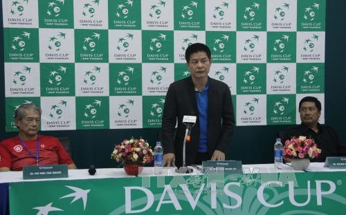 Ông Nguyễn Quốc Kỳ, Phó Chủ tịch kiêm Tổng Thư ký Liên đoàn Quần vợt Việt Nam, Trưởng Ban tổ chức giải đấu tại Việt Nam phát biểu tại họp báo. Ảnh: Xuân Dự - TTXVN