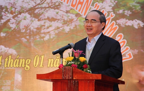 Chủ tịch Ủy ban Trung ương Mặt trận Tổ quốc Việt Nam Nguyễn Thiện Nhân phát biểu tại chương trình. Ảnh: Nguyễn Dân – TTXVN