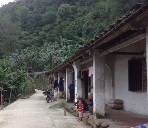 Dãy nhà trình tường của người Dao Tiền tại xóm Bản Chang.