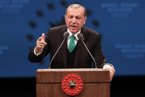 Trong ảnh (tư liệu): Tổng thống Thổ Nhĩ Kỳ Recep Tayyip Erdogan tại một sự kiện ở Ankara ngày 23/3. AFP/TTXVN
