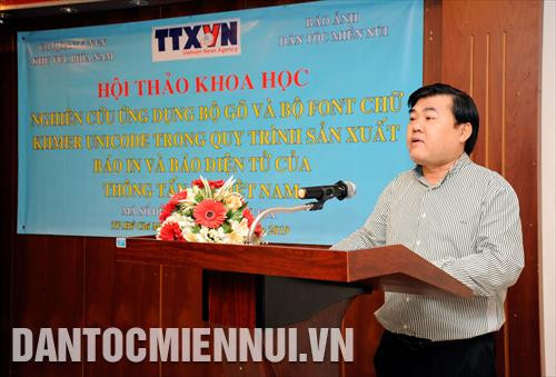Ông Nguyễn Quốc Tuấn, Giám đốc Cơ quan TTXVN khu vực phía Nam, Chủ nhiệm đề tài phát biểu kết luận hội thảo
