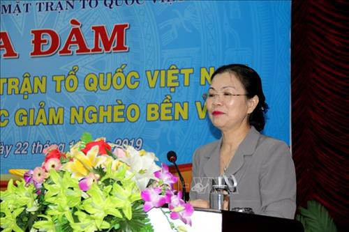 Đồng chí Trương Thị Ngọc Ánh, Phó Chủ tịch Ủy ban Trung ương Mặt trận Tổ quốc Việt Nam phát biểu tại tọa đàm. Ảnh: Nguyễn Thanh - TTXVN Đồng chí Trương Thị Ngọc Ánh, Phó Chủ tịch Ủy ban Trung ương Mặt trận Tổ quốc Việt Nam phát biểu tại tọa đàm. Ảnh: Nguyễn Thanh - TTXVN