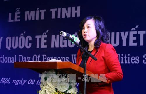 Bà Đào Hồng Lan, Thứ trưởng Bộ Lao động - Thương binh và Xã hội, Phó Chủ tịch Ủy ban Quốc gia về Người khuyết tật Việt Nam phát biểu. Ảnh: Quang Quyết-TTXVN Bà Đào Hồng Lan, Thứ trưởng Bộ Lao động - Thương binh và Xã hội, Phó Chủ tịch Ủy ban Quốc gia về Người khuyết tật Việt Nam phát biểu. Ảnh: Quang Quyết-TTXVN