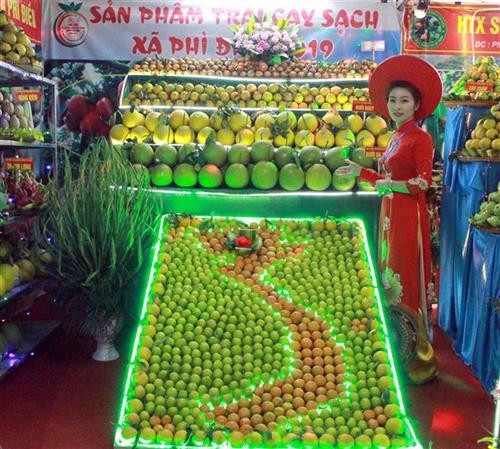 Gian trưng bày sản phẩm trái cây tại Hội chợ. Ảnh: Đồng Thúy - TTXVN Gian trưng bày sản phẩm trái cây tại Hội chợ. Ảnh: Đồng Thúy - TTXVN
