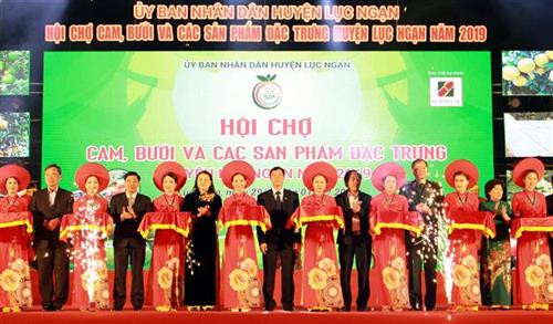 Các đại biểu cắt băng khai mạc Hội chợ. Ảnh: Đồng Thúy - TTXVN Các đại biểu cắt băng khai mạc Hội chợ. Ảnh: Đồng Thúy - TTXVN