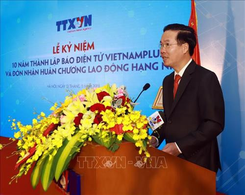Trưởng ban Tuyên giáo Trung ương Võ Văn Thưởng phát biểu tại lễ kỷ niệm. Ảnh: Hoàng Hùng – TTXVN