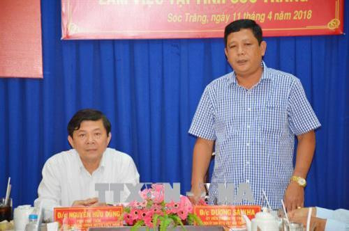 Chủ tịch Ủy ban MTTQ Việt Nam tỉnh Sóc Trăng Dương Sà Kha phát biểu tại buổi làm việc. Ảnh: Hoài Thu - TTXVN Chủ tịch Ủy ban MTTQ Việt Nam tỉnh Sóc Trăng Dương Sà Kha phát biểu tại buổi làm việc. Ảnh: Hoài Thu - TTXVN