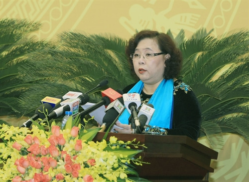 Sáng 5/12/2016, tại Hà Nội, Hội đồng Nhân dân Thành phố Hà Nội, Khoá XV, nhiệm kỳ 2016 - 2021 khai mạc Kỳ họp thứ ba. Trong ảnh: Chủ tịch Hội đồng Nhân dân thành phố Hà Nội Nguyễn Thị Bích Ngọc phát biểu khai mạc Kỳ họp. Ảnh: Phạm Kiên - TTXVN