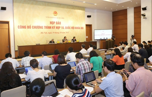 Quang canhr buổi Họp báo về kỳ họp thứ 10, Quốc hội Khóa XIII. Ảnh: TTXVN