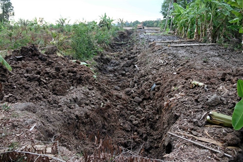 : Người dân xã Khánh Bình Đông, huyện Trần Văn Thời đào mương để trữ nước phục vụ cho việc cày ải và xuống giống vụ lúa Hè Thu. : Người dân xã Khánh Bình Đông, huyện Trần Văn Thời đào mương để trữ nước phục vụ cho việc cày ải và xuống giống vụ lúa Hè Thu.