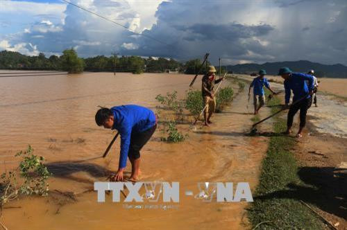 Nhà một hộ dân tại xã Thanh Xuân, huyện Thanh Chương, tỉnh Nghệ An bị ngập trong nước lũ. Ảnh: Nguyễn Oanh -TTXVN. Người dân phải dùng thuyền để di chuyển trong xã. Ảnh: Nguyễn Oanh-TTXVN. Nước lũ ngập trên diện rộng, ảnh hưởng tới đời sống sinh hoạt, giao thông của người dân. Ảnh: Nguyễn Oanh-TTXVN.