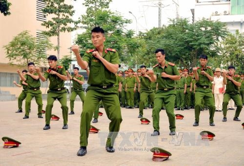 Các chiến sỹ Công an Thành phố biểu diễn võ thuật tại Lễ ra mắt Ảnh: An Hiếu - TTXVN