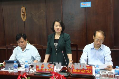 Phó Chủ tịch Ủy ban Trung ương MTTQVN Bùi Thị Thanh tại buổi làm việc. Ảnh: Bùi Giang-TTXVN Phó Chủ tịch Ủy ban Trung ương MTTQVN Bùi Thị Thanh tại buổi làm việc. Ảnh: Bùi Giang-TTXVN