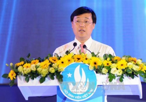 Bí thư thứ nhất Trung ương Đoàn Lê Quốc Phong phát biểu ôn lại truyền thống học sinh – sinh viên Việt Nam. Ảnh: An Hiếu – TTXVN