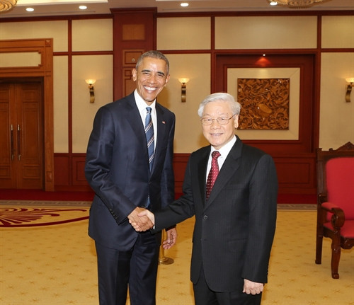 Tổng Bí thư Nguyễn Phú Trọng tiếp Tổng thống Hợp chủng quốc Hoa Kỳ Barack Hussein Obama trong chuyến thăm chính thức Việt Nam. Ảnh: Trí Dũng- TTXVN Tổng Bí thư Nguyễn Phú Trọng tiếp Tổng thống Hợp chủng quốc Hoa Kỳ Barack Hussein Obama trong chuyến thăm chính thức Việt Nam. Ảnh: Trí Dũng- TTXVN