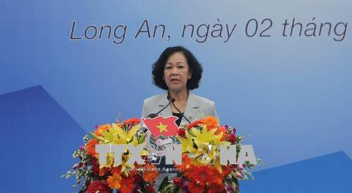 Ủy viên Bộ Chính trị, Bí thư Trung ương Đảng, Trưởng ban Dân vận Trung ương Trương Thị Mai đến dự và phát biểu tại buổi lễ. Ảnh: Bùi Trường Giang-TTXVN