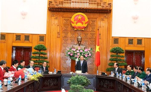 Thủ tướng Nguyễn Xuân Phúc phát biểu tại buổi gặp mặt các vận động viên tham dự Olympic 2016 . . Ảnh: Thống Nhất-TTXVN