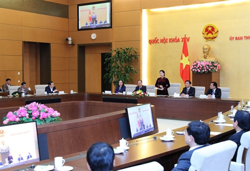 Chủ tịch Quốc hội Nguyễn Thị Kim Ngân phát biểu tại buổi tiếp Đoàn đại biểu công dân gương mẫu, tập thể kiểu mẫu tỉnh Thanh Hóa. Ảnh: Trọng Đức – TTXVN