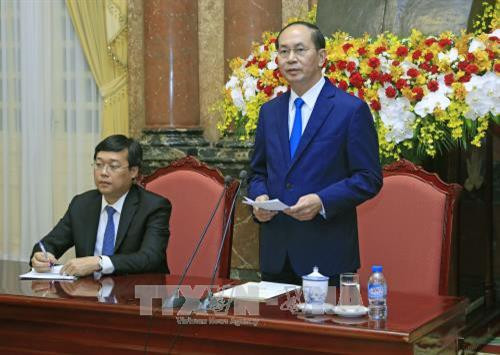 Chủ tịch nước Trần Đại Quang phát biểu tại buổi tiếp. Ảnh: Nhan Sáng - TTXVN