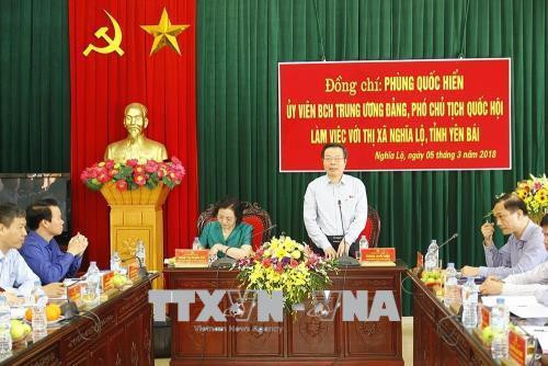 Đồng chí Phùng Quốc Hiển phát biểu tại buổi làm việc với lãnh đạo tỉnh Yên Bái. Ảnh: Đỗ Tuấn Anh-TTXVN