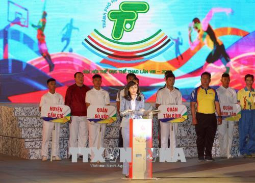 Bà Nguyễn Thị Thu, Phó Chủ tịch Ủy ban Nhân dân Thành phố Hồ Chí Minh, Trưởng ban chỉ đạo Đại hội phát biểu khai mạc. Ảnh: Quang Nhựt - TTXVN