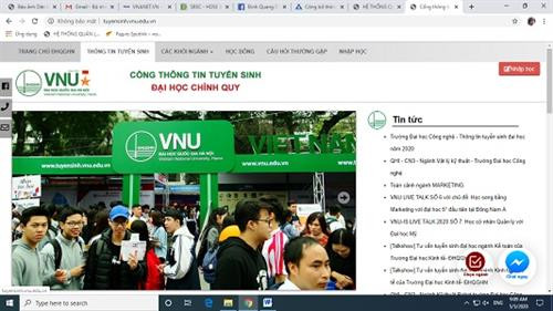 Cổng thông tin tuyển sinh của Đại học Quốc gia Hà Nội tại địa chỉ website: http://tuyensinh.vnu.edu.vn Cổng thông tin tuyển sinh của Đại học Quốc gia Hà Nội tại địa chỉ website: http://tuyensinh.vnu.edu.vn