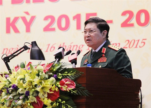 Đại tướng Ngô Xuân Lịch, Bí thư Trung ương Đảng, Chủ nhiệm Tổng cục Chính trị Quân đội nhân dân Việt Nam phát biểu chỉ đạo Đại hội. Ảnh: Quân Trang- TTXVN